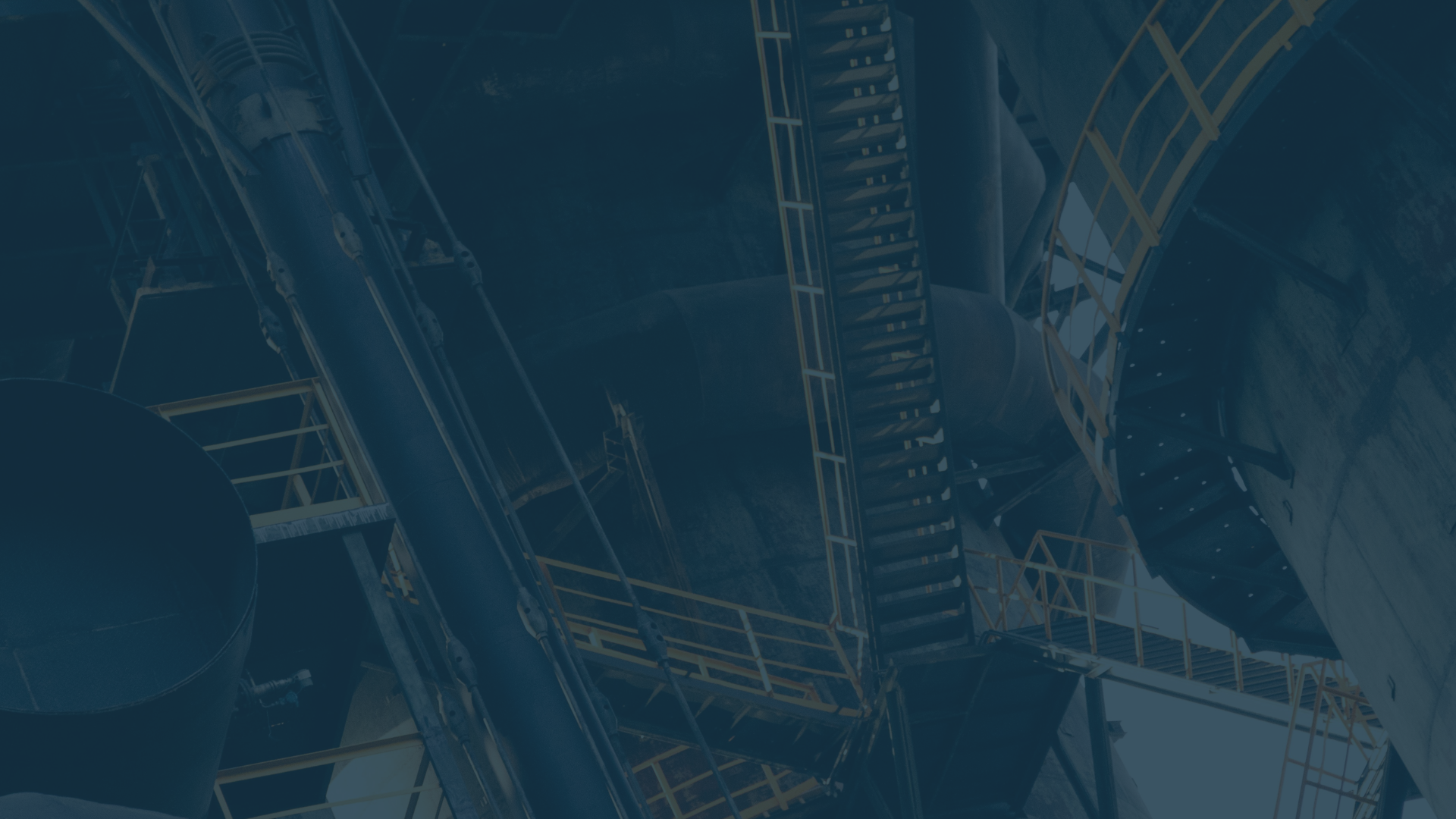 Industrial pipework and access platforms in an operational facility